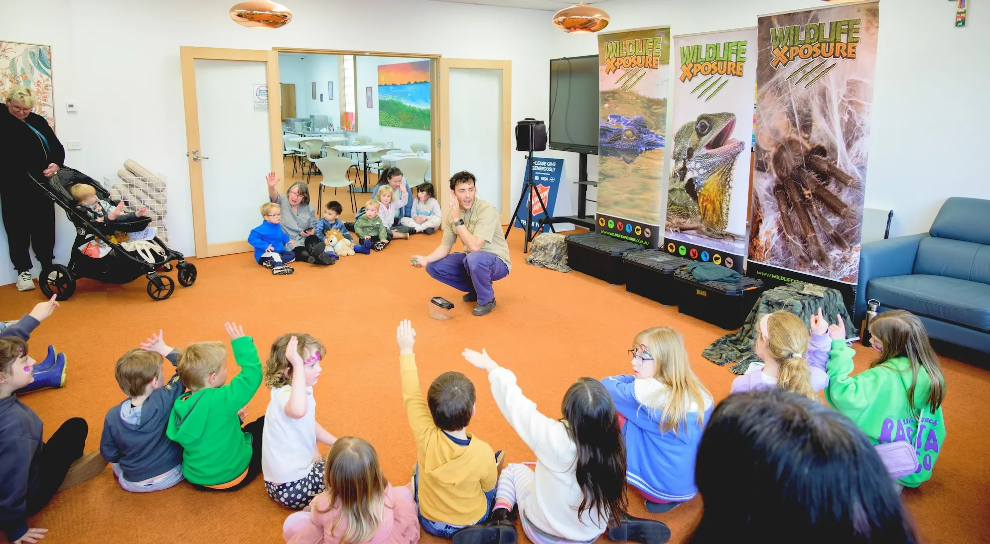 Fun activities at the Colac Parent Pathways launch, including a special visit from a local wildlife company!